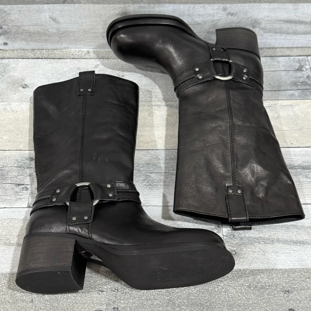 free people Anok Harness Moto Boots in Black Distressed Leather - Sz - 7.5 - Picture 8 of 13